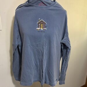 Life Is Good Blue Long Sleeve Tee with 'Full House' Cabin Graphic